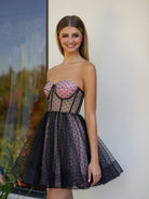 Eldona | A - Line Dotted Tulle Corset Short Homecoming Dress - KissProm