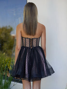 Eldona | A - Line Dotted Tulle Corset Short Homecoming Dress - KissProm