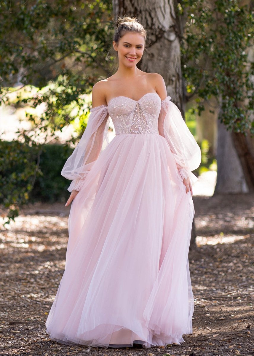 white christmas dresses A-line Corset Off The Shoulder Floor Length Tulle Prom Dress with lace –  KissDress