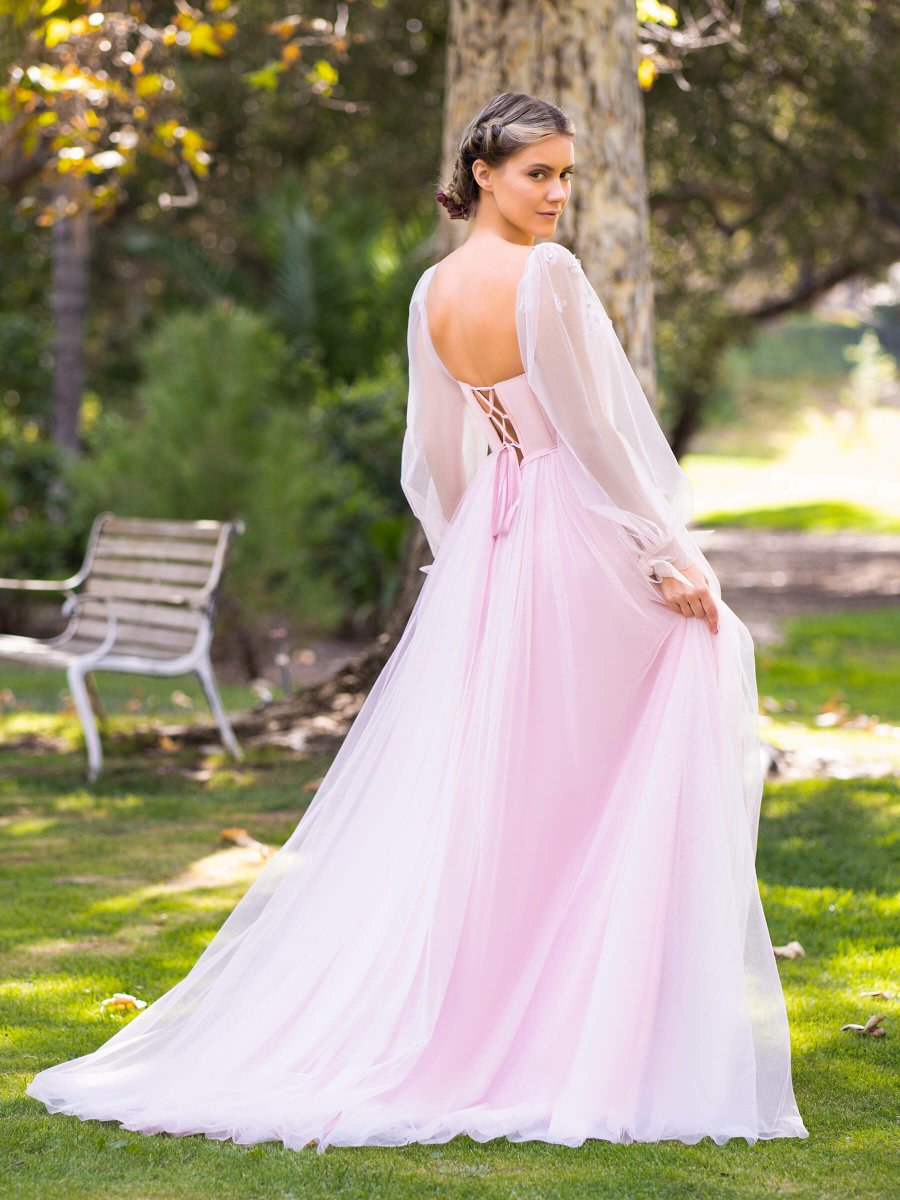 Corset Puffy Sleeves Floor Length Tulle Prom Dress KissDress Corset Puffy Sleeves Floor Length Tulle Prom Dress KissDress