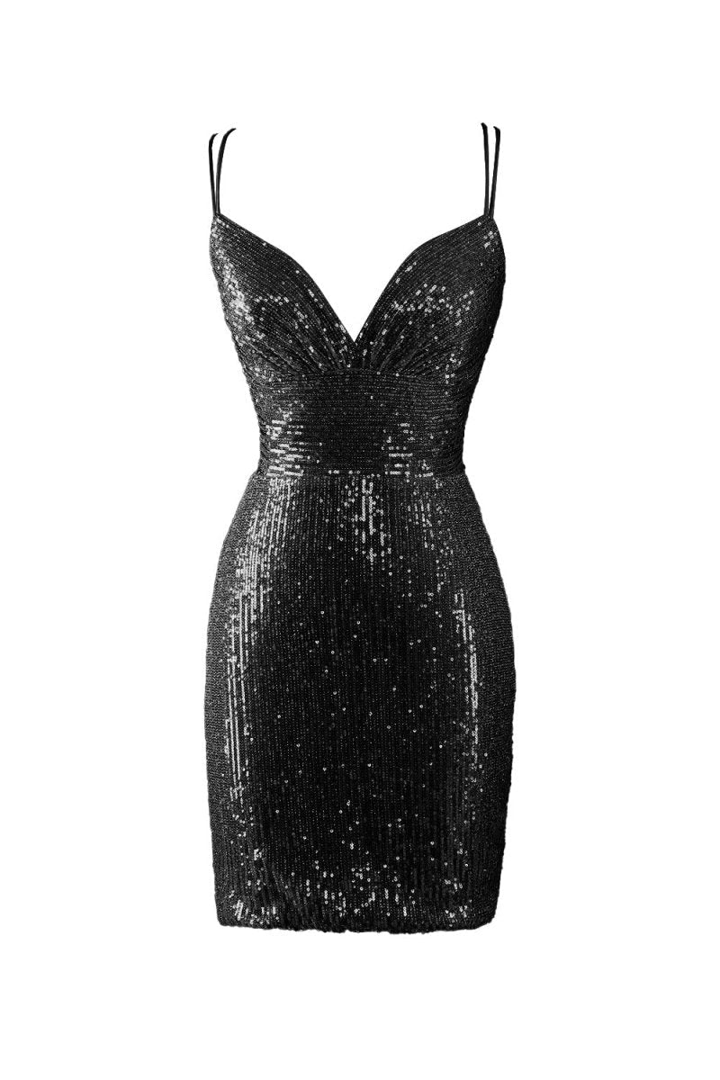 Nigella |Bodycon V Neck Blue Sequins Homecoming Dress - KissProm