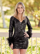 Dainera | V Neck Hot Pink Sequins Short Tight Homecoming Dress - KissProm