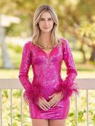 Dainera | V Neck Hot Pink Sequins Short Tight Homecoming Dress - KissProm