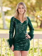 Dainera | V Neck Hot Pink Sequins Short Tight Homecoming Dress - KissProm