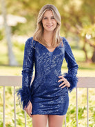 Dainera | V Neck Hot Pink Sequins Short Tight Homecoming Dress - KissProm