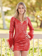 Dainera | V Neck Hot Pink Sequins Short Tight Homecoming Dress - KissProm