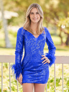 Dainera | V Neck Hot Pink Sequins Short Tight Homecoming Dress - KissProm