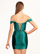 Ariana | Fuchsia Sheath Off the Shoulder Short Satin Homecoming Dress - KissProm