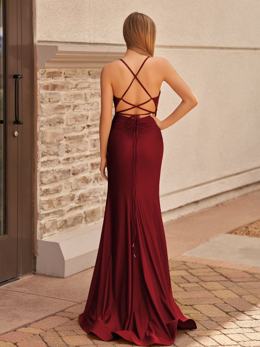 Elisabeth | Mermaid Spaghetti Straps Jersey Prom Dress with Slit - KissProm