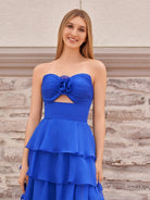 Darlin | A - Line Strapless V - Neck Layered Chiffon Sleeveless Formal Prom Dress - KissProm