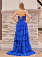 Darlin | A - Line Strapless V - Neck Layered Chiffon Sleeveless Formal Prom Dress - KissProm