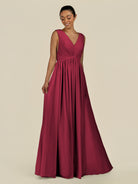 KissDress-Daryel Berry A Line Chiffon V Neck Pleated Long Bridesmaid Dress