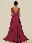 KissDress-Daryel Berry A Line Chiffon V Neck Pleated Long Bridesmaid Dress