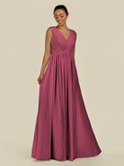 KissDress-Daryel Desert Rose A Line Chiffon V Neck Pleated Long Bridesmaid Dress