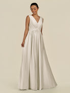 KissDress-Daryel Dove Gray A Line Chiffon V Neck Pleated Long Bridesmaid Dress