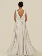 KissDress-Daryel Dove Gray A Line Chiffon V Neck Pleated Long Bridesmaid Dress