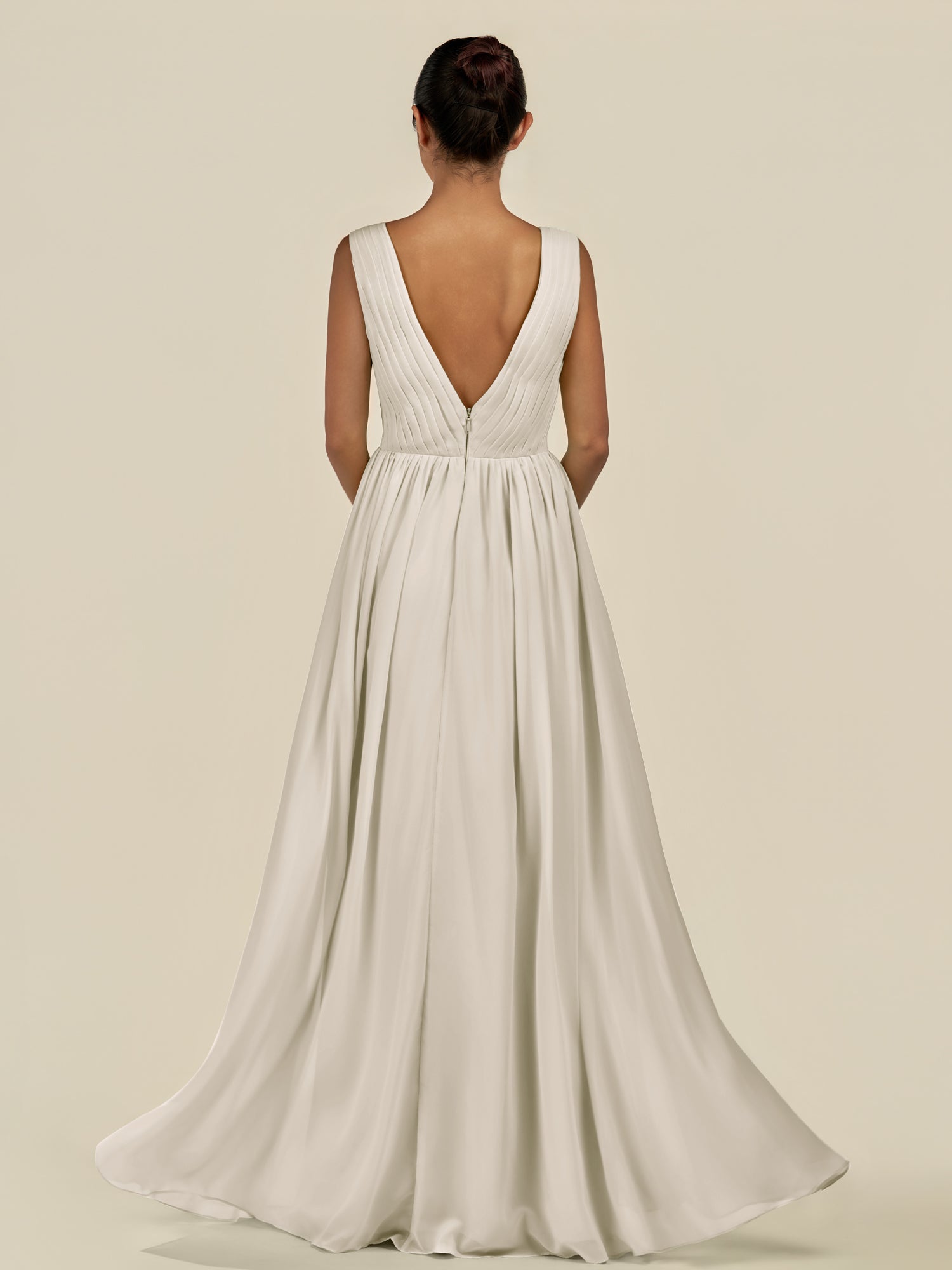 KissDress-Daryel Dove Gray A Line Chiffon V Neck Pleated Long Bridesmaid Dress