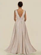 KissDress-Daryel Frost A Line Chiffon V Neck Pleated Long Bridesmaid Dress