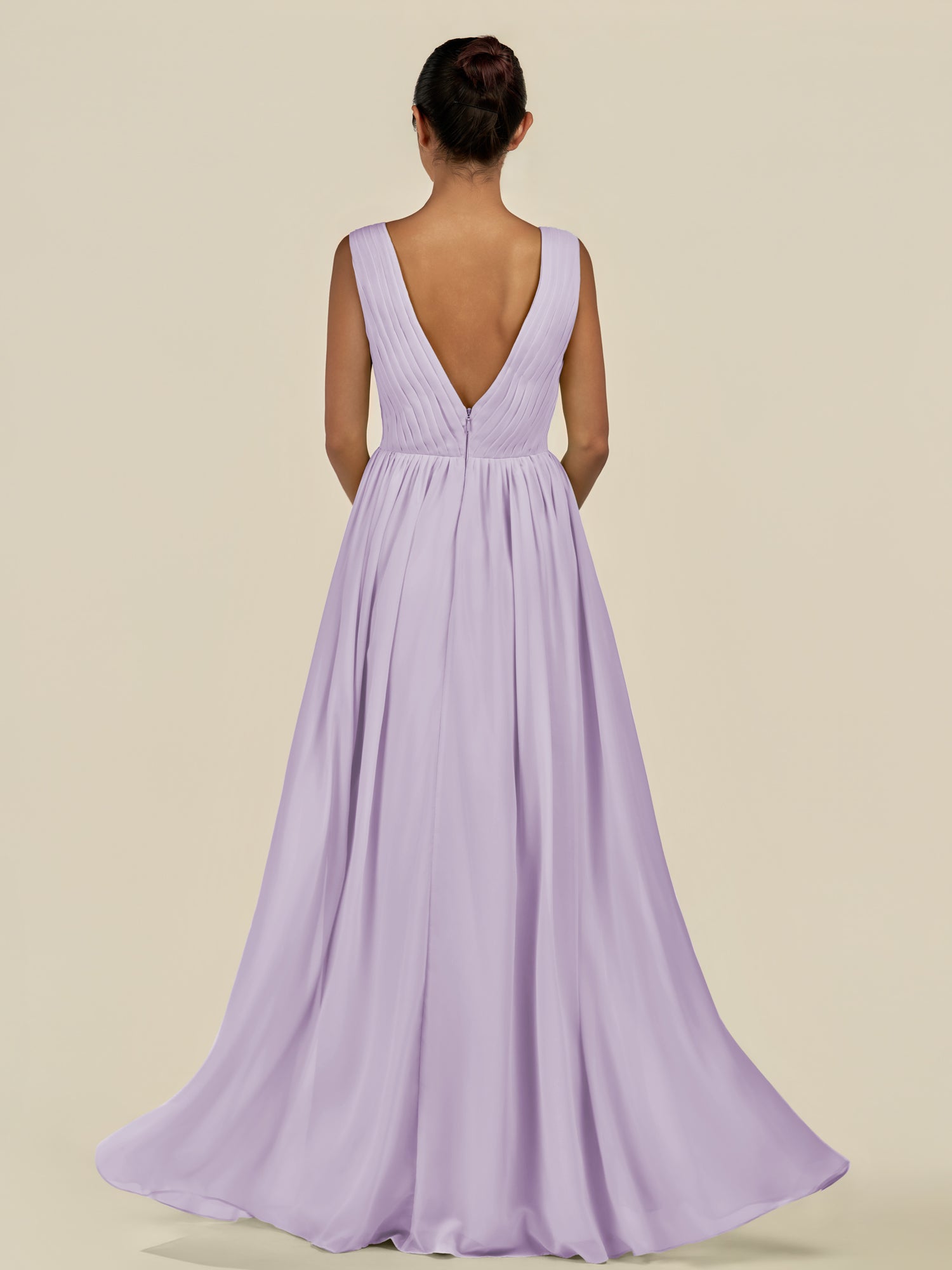 KissDress-Daryel Lavender A Line Chiffon V Neck Pleated Long Bridesmaid Dress