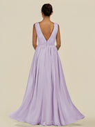 KissDress-Daryel Lavender A Line Chiffon V Neck Pleated Long Bridesmaid Dress