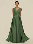 KissDress-Daryel Moss A Line Chiffon V Neck Pleated Long Bridesmaid Dress
