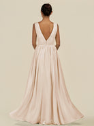 KissDress-Daryel Pale Blush A Line Chiffon V Neck Pleated Long Bridesmaid Dress