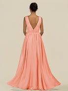KissDress-Daryel Rosette A Line Chiffon V Neck Pleated Long Bridesmaid Dress