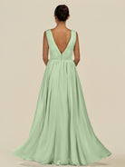 KissDress-Daryel Sage A Line Chiffon V Neck Pleated Long Bridesmaid Dress