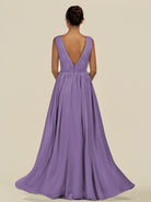 KissDress-Daryel Tahiti A Line Chiffon V Neck Pleated Long Bridesmaid Dress