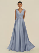 KissDress-Daryel Twilight A Line Chiffon V Neck Pleated Long Bridesmaid Dress