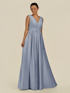 KissDress-Daryel Twilight A Line Chiffon V Neck Pleated Long Bridesmaid Dress