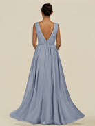 KissDress-Daryel Twilight A Line Chiffon V Neck Pleated Long Bridesmaid Dress