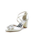 White Satin Pump with Crystal-Embellished Cross-Strap
