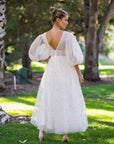 Deep V Starlit Cloud Ruffle Cuffs Maxi Length Dress