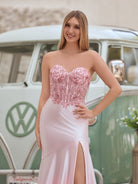 Donya | Mermaid Sweetheart Lace Satin Black Prom Dress with Slit - KissProm