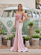Donya | Mermaid Sweetheart Lace Satin Black Prom Dress with Slit - KissProm