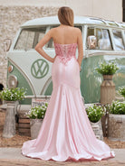 Donya | Mermaid Sweetheart Lace Satin Black Prom Dress with Slit - KissProm