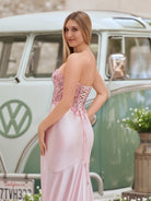 Donya | Mermaid Sweetheart Lace Satin Black Prom Dress with Slit - KissProm