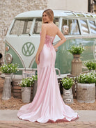 Donya | Mermaid Sweetheart Lace Satin Black Prom Dress with Slit - KissProm