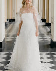Adorable A-Line Tulle Wedding Dress With Appliques And Square Neckline