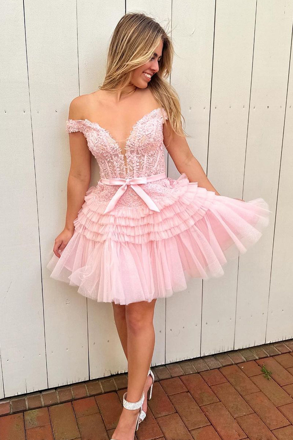 Fuchsia A Line Tulle Tiered Short Homecoming Dress