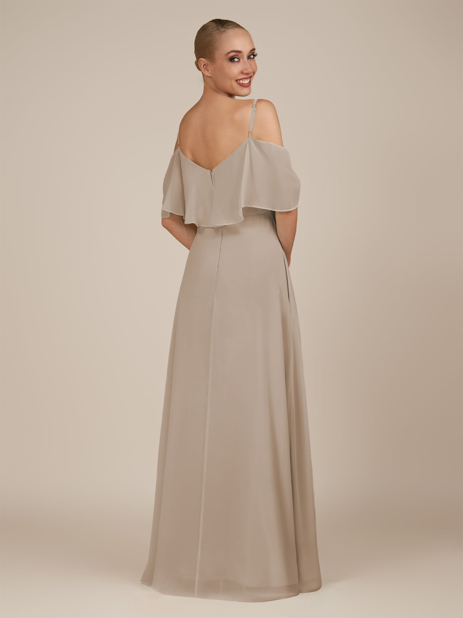 KissDress-Rhoswen Frost Sheath Chiffon Halter Neck Long Bridesmaid Dress