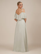 KissDress-Eira Dove Gray A Line Chiffon Off the Shoulder Ruffled Overlay Long Bridesmaid Dress with Slit