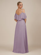 KissDress-Eira Dusk A Line Chiffon Off the Shoulder Ruffled Overlay Long Bridesmaid Dress with Slit