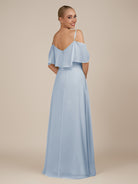 KissDress-Eira Ice A Line Chiffon Off the Shoulder Ruffled Overlay Long Bridesmaid Dress with Slit
