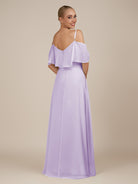 KissDress-Eira Lavender A Line Chiffon Off the Shoulder Ruffled Overlay Long Bridesmaid Dress with Slit