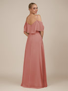 KissDress-Eira Mulberry A Line Chiffon Off the Shoulder Ruffled Overlay Long Bridesmaid Dress with Slit