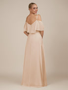 KissDress-Eira Pale Blush A Line Chiffon Off the Shoulder Ruffled Overlay Long Bridesmaid Dress with Slit