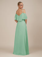 KissDress-Eira Pale Pistachio A Line Chiffon Off the Shoulder Ruffled Overlay Long Bridesmaid Dress with Slit