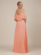 KissDress-Eira Rosette A Line Chiffon Off the Shoulder Ruffled Overlay Long Bridesmaid Dress with Slit